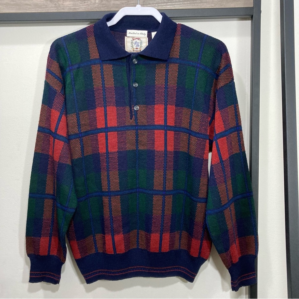 Vintage Plaid Wool Blend Grandpa Sweater - Picture 1 of 10